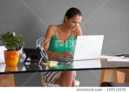 Woman, reading and planning on computer for business, planning and research in home office on a wall background. Writer, editor or freelancer on laptop for copywriting, social media and creative blog Woman, reading and planning on computer for business, planning and research in home office on a wall background. Writer, editor or freelancer on laptop for copywriting, social media and creative blog 140518436