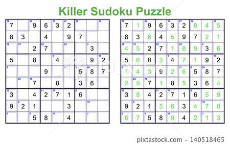 Killer sudoku puzzle 9x9 mathematical logic grid game worksheet with answer key Killer sudoku puzzle 9x9 mathematical logic grid game worksheet with answer key 140518465
