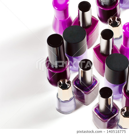 Nail polish, purple and bottle on a white background for salon, cosmetics and beauty products. Cosmetology, luxury spa and container for painting nails for manicure, pedicure and pamper in studio Nail polish, purple and bottle on a white background for salon, cosmetics and beauty products. Cosmetology, luxury spa and container for painting nails for manicure, pedicure and pamper in studio 140518775