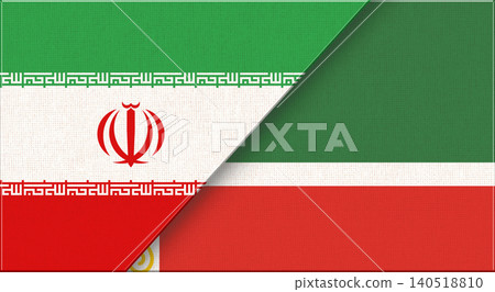 Double flag of Iran and Chechnya on fabric texture. Two flags together. 140518810