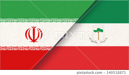Double flag of Iran and Equatorial Guinea on fabric texture. Two flags together. Double flag of Iran and Equatorial Guinea on fabric texture. Two flags together. 140518871