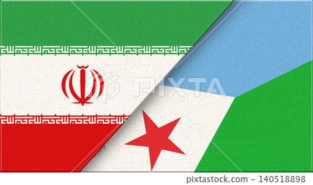 Double flag of Iran and Djibouti on fabric texture. Two flags together Double flag of Iran and Djibouti on fabric texture. Two flags together 140518898