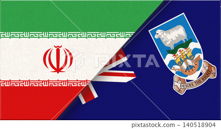 Double flag of Iran and Falkland Islands on fabric texture. Two flags together. Double flag of Iran and Falkland Islands on fabric texture. Two flags together. 140518904