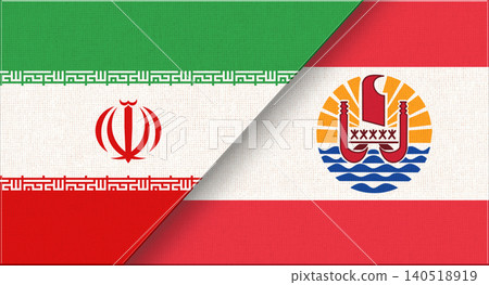 Double flag of Iran and French Polynesia on fabric texture. Two flags together Double flag of Iran and French Polynesia on fabric texture. Two flags together 140518919
