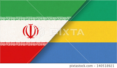 Double flag of Iran and Gabon on fabric texture. Two flags together 140518921