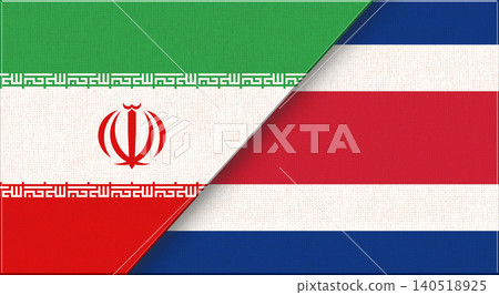 Double flag of Iran and Costa Rica on fabric texture. Two flags together Double flag of Iran and Costa Rica on fabric texture. Two flags together 140518925