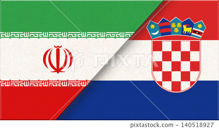 Double flag of Iran and Croatia on fabric texture. Two flags together Double flag of Iran and Croatia on fabric texture. Two flags together 140518927
