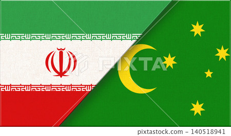 Double flag of Iran and Cocos Islands on fabric texture. Two flags together. 140518941