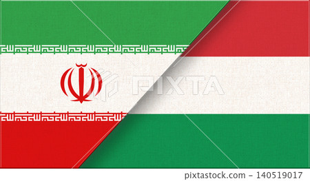 Double flag of Iran and Hungary on fabric texture Double flag of Iran and Hungary on fabric texture 140519017