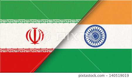 Double flag of Iran and India on fabric texture. Iranian and Indian flag Double flag of Iran and India on fabric texture. Iranian and Indian flag 140519019
