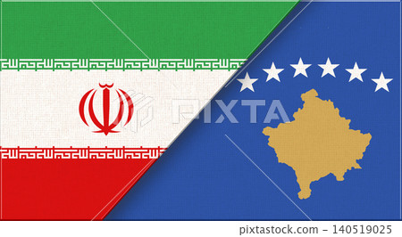 Double flag of Iran and Kosovo on fabric texture. Iranian and Kosovar flag Double flag of Iran and Kosovo on fabric texture. Iranian and Kosovar flag 140519025
