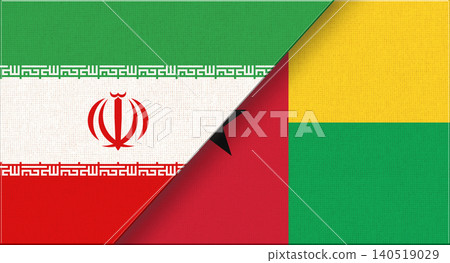 Double flag of Iran and Guinea-Bissau on fabric. Iranian-Guinea-Bissau relations 140519029