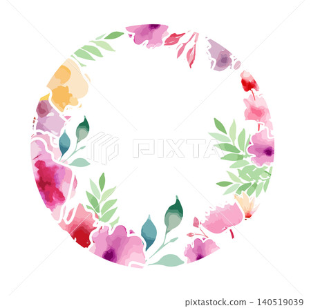 Greenery and red flowers, Round banner, watercolor tiny floral elements . Hand drawn. Not AI, vector illustration. Greenery and red flowers, Round banner, watercolor tiny floral elements . Hand drawn. Not AI, vector illustration. 140519039