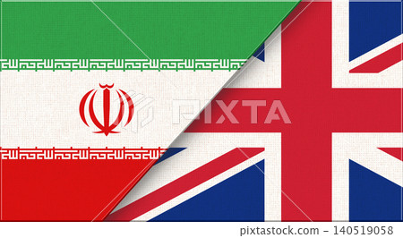 Double flag of Iran and Great Britain on fabric texture Double flag of Iran and Great Britain on fabric texture 140519058
