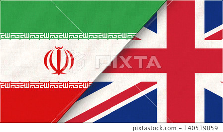 Double flag of Iran and Great Britain on fabric texture Double flag of Iran and Great Britain on fabric texture 140519059