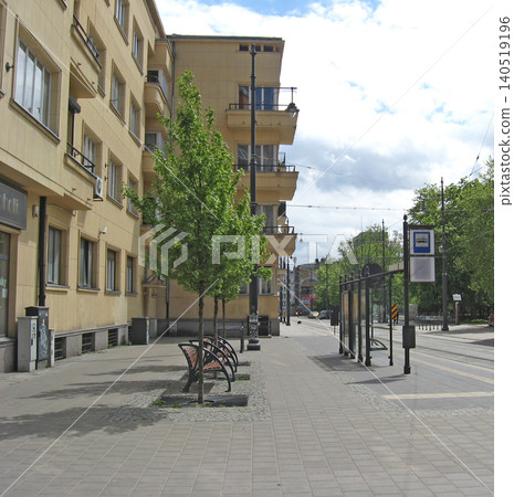 View of the residential area of city. Cozy street in modern city View of the residential area of city. Cozy street in modern city 140519196