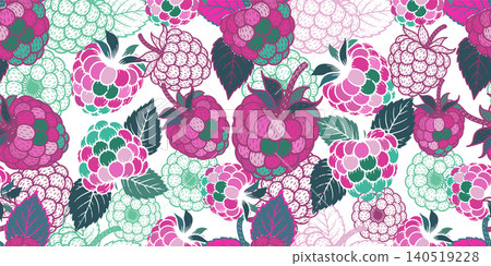 Raspberry abstraction seamless pattern . Hand drawn. Not AI, vector illustration. Raspberry abstraction seamless pattern . Hand drawn. Not AI, vector illustration. 140519228
