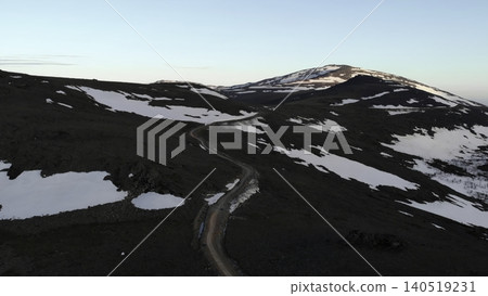 Snowy Mountain Pass From Above. Peaceful Mountain Landscape With Snow Patches And Distant Peaks. Media Snowy Mountain Pass From Above. Peaceful Mountain Landscape With Snow Patches And Distant Peaks. Media 140519231