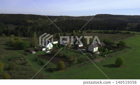 Village View Scene. Picturesque Hamlet Showing Traditional Lifestyles And Natural Surroundings . Clip 140519356