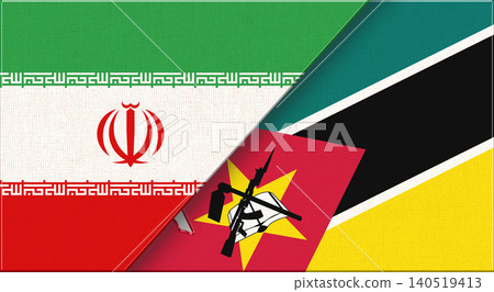Double flag of Iran and Mozambique on fabric texture.Iranian and Mozambican flag Double flag of Iran and Mozambique on fabric texture.Iranian and Mozambican flag 140519413
