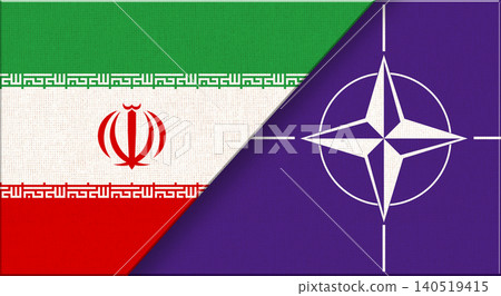 Double flag of Iran and NATO on fabric texture. Iranian and NATO flag Double flag of Iran and NATO on fabric texture. Iranian and NATO flag 140519415