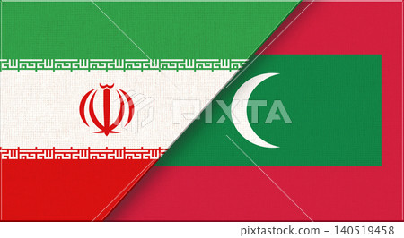 Double flag of Iran and Maldives on fabric texture. Iranian and Maldivian flag Double flag of Iran and Maldives on fabric texture. Iranian and Maldivian flag 140519458