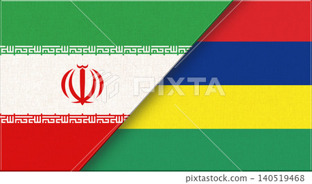 Double flag of Iran and Mauritius on fabric texture. Iranian and Mauritian flag Double flag of Iran and Mauritius on fabric texture. Iranian and Mauritian flag 140519468