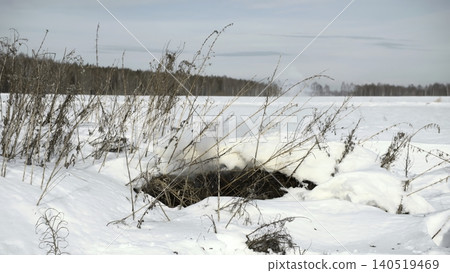 Heavy Construction Vehicle Operates On Frozen Earth Under Cold Sun In Isolated Agricultural Development Area . Stock clip Heavy Construction Vehicle Operates On Frozen Earth Under Cold Sun In Isolated Agricultural Development Area . Stock clip 140519469