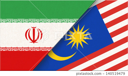 Double flag of Iran and Malaysia on fabric texture. Iranian and Malaysian flag 140519479