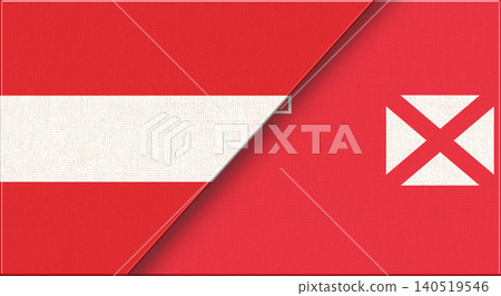 Double flag of Austria and Wallis and Futuna on fabric texture. 3D illustration Double flag of Austria and Wallis and Futuna on fabric texture. 3D illustration 140519546