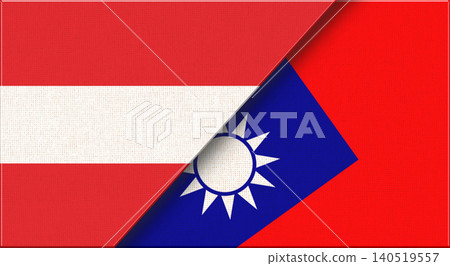 Double flag of Austria and Taiwan on fabric texture. Flag of Austria and Taiwan 140519557