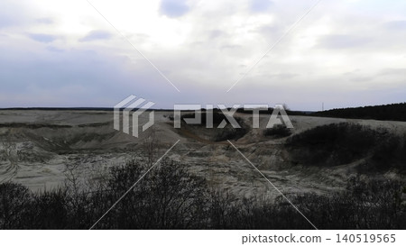 Windsculpted Ridges Under Cloudy Sky. Panoramic View Of Erosion And Natural Reclamation Potential. Media Windsculpted Ridges Under Cloudy Sky. Panoramic View Of Erosion And Natural Reclamation Potential. Media 140519565