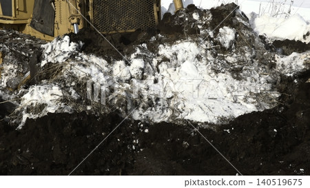 Close View Of Winter Excavation Activity. Industrial Site Cleanup Showing Soil And Vegetation Disruption . Stock clip Close View Of Winter Excavation Activity. Industrial Site Cleanup Showing Soil And Vegetation Disruption . Stock clip 140519675