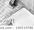 An illustration of a person looking at their hands (first-person perspective) 140519786