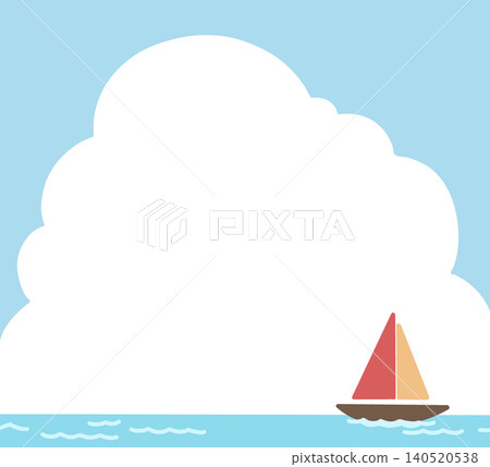 一幅夏日風景畫,畫面中有藍天、白雲和一艘漂浮在海面上的遊艇。 一幅夏日風景畫,畫面中有藍天、白雲和一艘漂浮在海面上的遊艇。 140520538