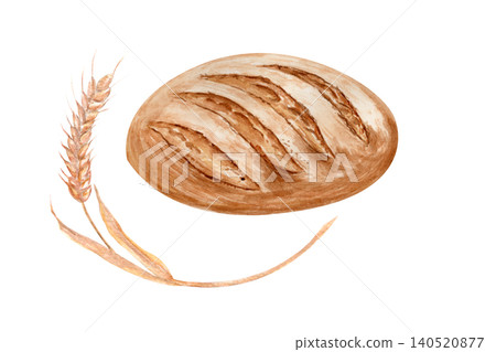 Watercolor bread and wheat illustration, hand painted bakery food element isolated on white background. Natural organic design for packaging, menu, branding, bakery shop and healthy food concept Watercolor bread and wheat illustration, hand painted bakery food element isolated on white background. Natural organic design for packaging, menu, branding, bakery shop and healthy food concept 140520877