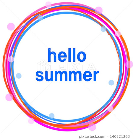 你好,夏天!波點圖案邊框,白色背景,粉紅色。 你好,夏天!波點圖案邊框,白色背景,粉紅色。 140521263