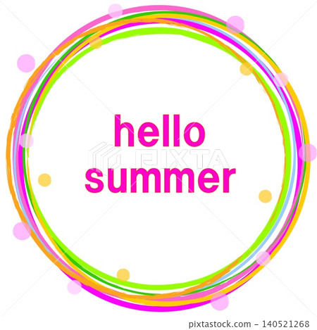 Hello Summer frame with polka dot pattern, white background, pink. Hello Summer frame with polka dot pattern, white background, pink. 140521268
