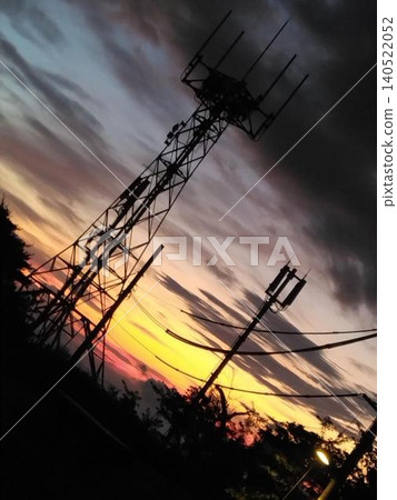 The transmission tower at dawn ② The transmission tower at dawn ② 140522052