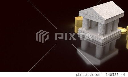 Classical Bank Building With Gold Coins Finance Concept 3d render. Classical Bank Building With Gold Coins Finance Concept 3d render. 140522444