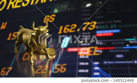 Golden Bull Market Rally With Coins And Trading Screen 3d render. Golden Bull Market Rally With Coins And Trading Screen 3d render. 140522448