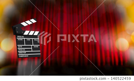 Cinematic Clapperboard On Red Curtain Background 3d render. 140522459