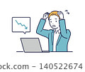An illustration of a man looking troubled at a computer screen. 140522674