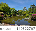 The majestic appearance of Osaka Castle, one of Japan's most famous castles, viewed from a Japanese garden. 140522707