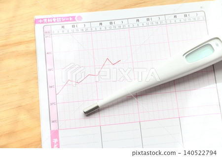 Children's medication, fever imagery, temperature chart Children's medication, fever imagery, temperature chart 140522794