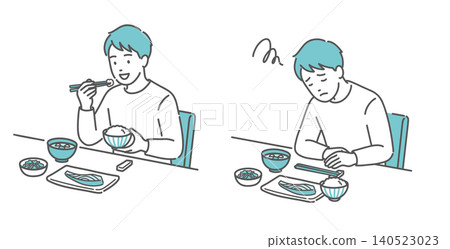 一組插圖,對比了有食慾和無食慾的成年男性。 一組插圖,對比了有食慾和無食慾的成年男性。 140523023