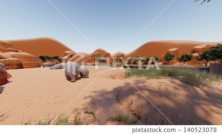 A 3DCG illustration of a hippopotamus at a zoo, swimming in the water and relaxing. No human figures are included. A 3DCG illustration of a hippopotamus at a zoo, swimming in the water and relaxing. No human figures are included. 140523078