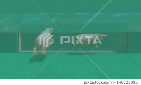 A 3DCG illustration of a hippopotamus at a zoo, swimming in the water and relaxing. No human figures are included. 140523080