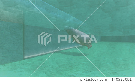 A 3DCG illustration of a hippopotamus at a zoo, swimming in the water and relaxing. No human figures are included. 140523091