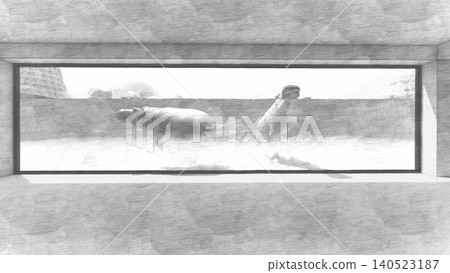 A 3DCG illustration of a hippopotamus at a zoo, swimming in the water and relaxing. No human figures are included. A 3DCG illustration of a hippopotamus at a zoo, swimming in the water and relaxing. No human figures are included. 140523187
